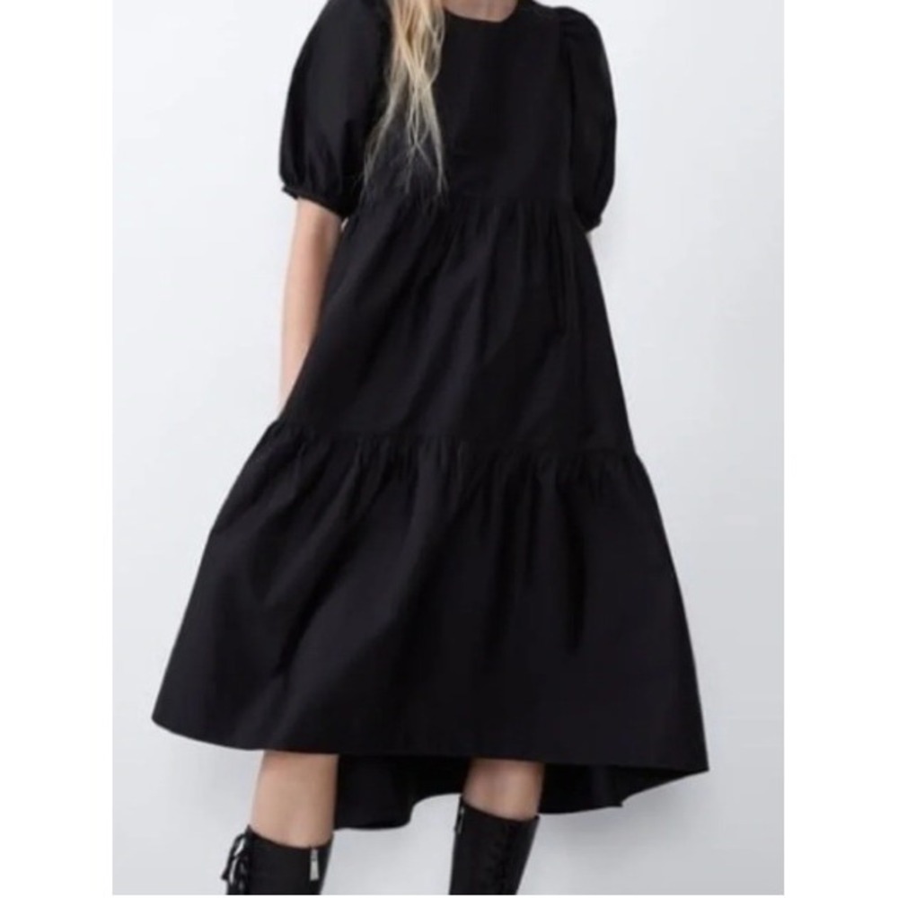 Zara Black Poplin Asymmetric Midi Dress Size Medium Blogger Favorite